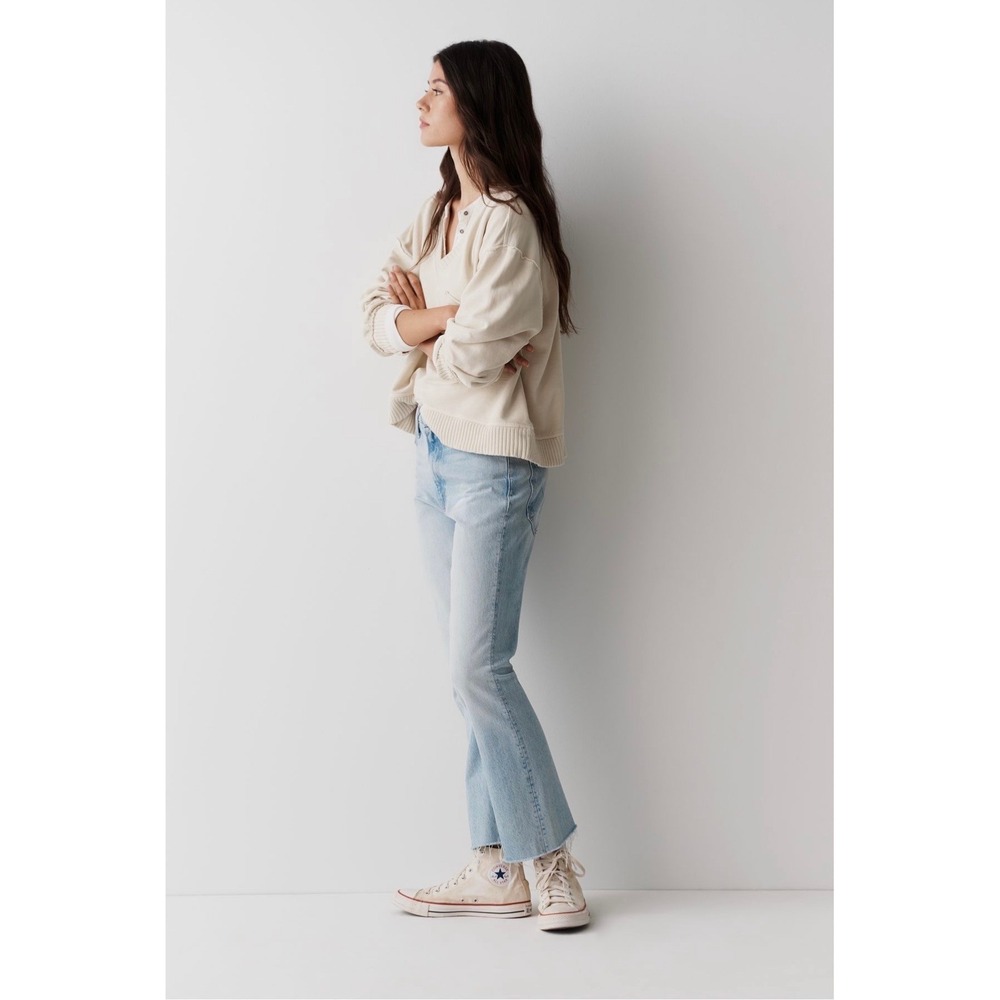 Mother High Rise Straight Leg Light Wash Frayed Hem Denim Jeans Size 28